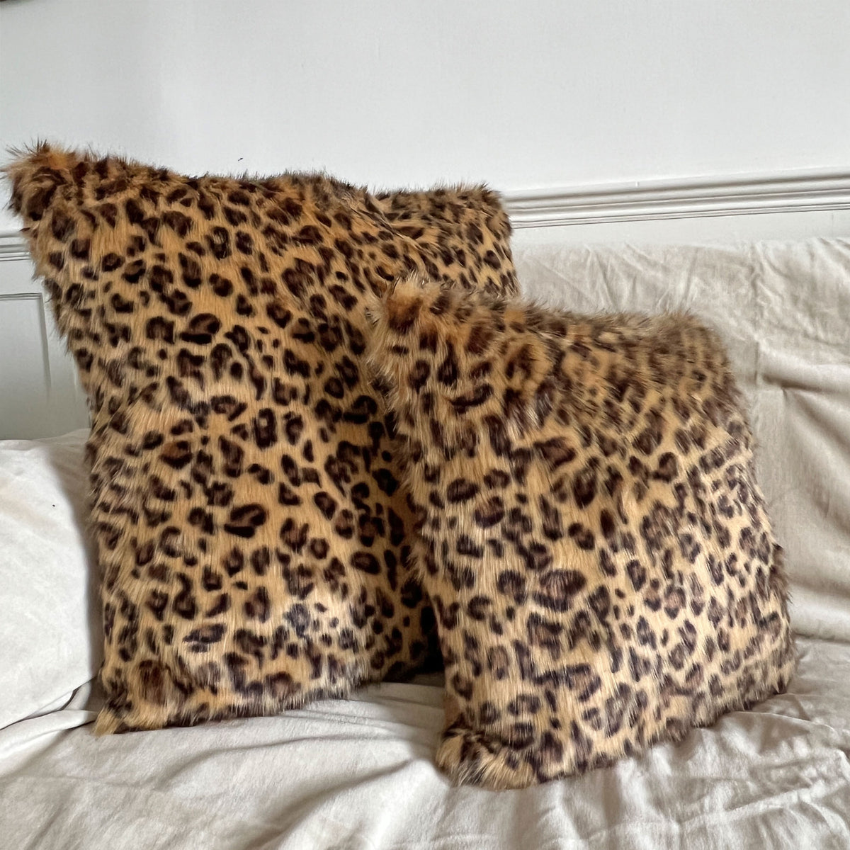 Grey Leopard Faux Fur Cushion, Made in Britain